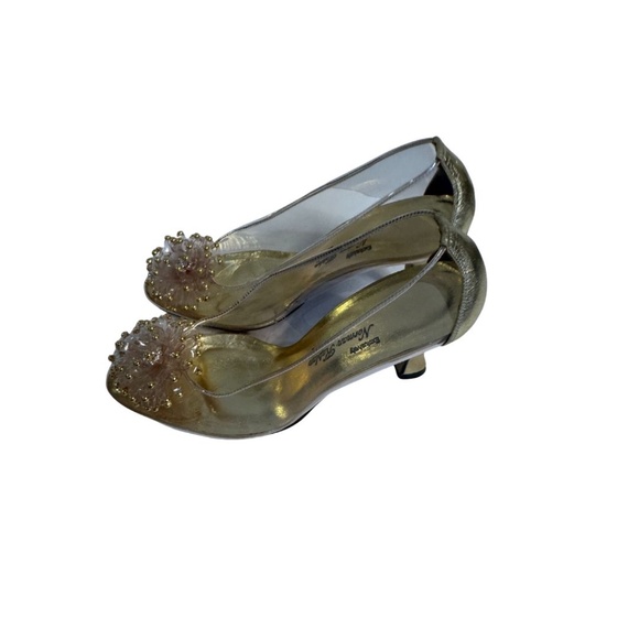 vintage "Exclusively Norman Kaplan Las Vegas" gold leather/ clear vinyl - size 6 - Picture 1 of 4